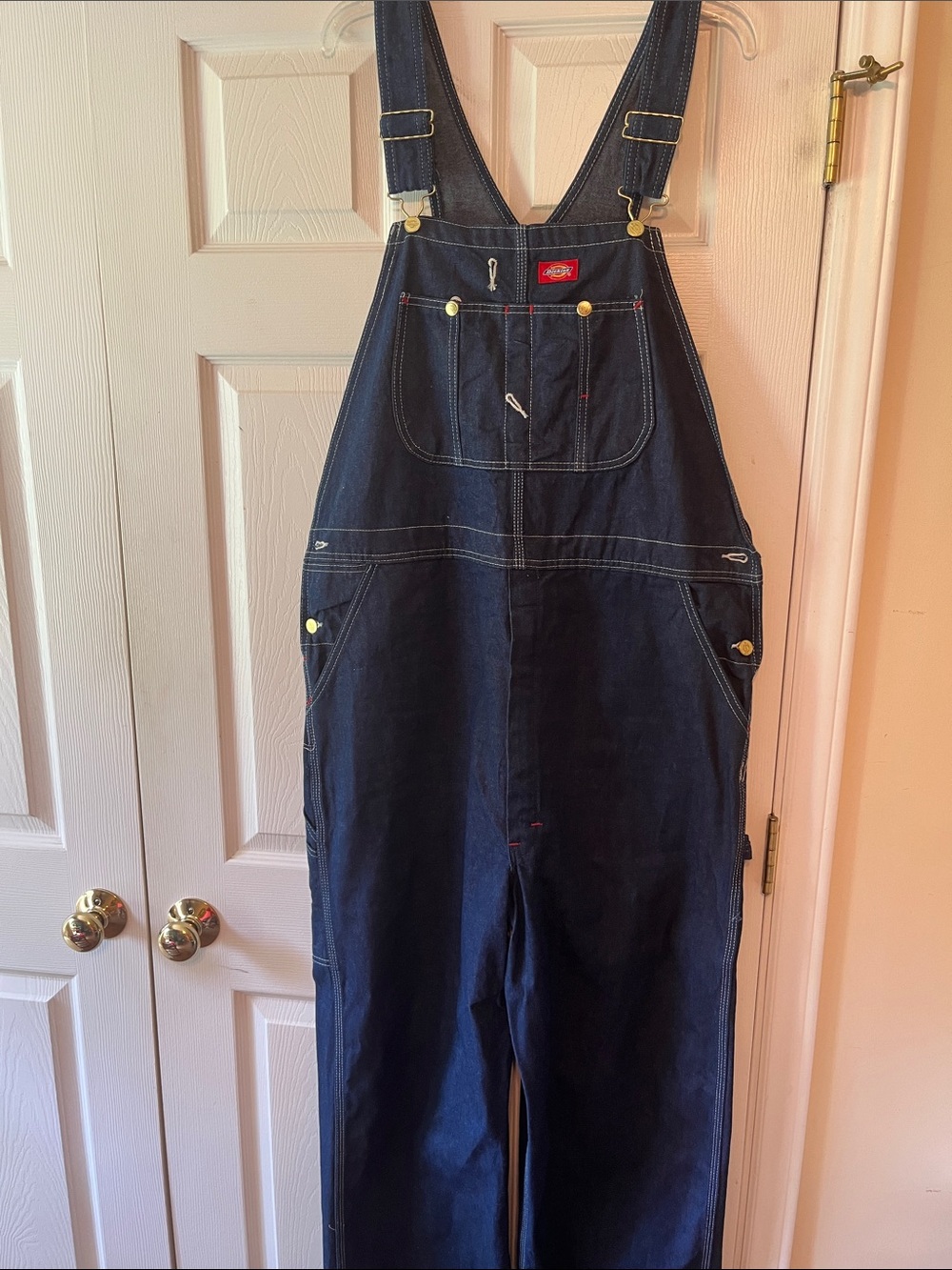 Dickies Navy Blue Denim Overalls with Contrast Stitching Size 38/34